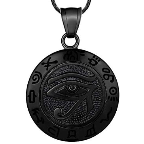 Hipunk Eye of Horus Necklace 316L Stainless Steel Egyptian Ancient Wedjat Eye of Ra Horus Symbol of Protection Mens Amulet Protective Coptic Jewelry SP0009