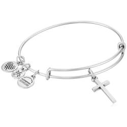 Alex and Ani Divine Guides Expandable Bangle Bracelet for Women, Cross Charm, 2 to 3.5 in