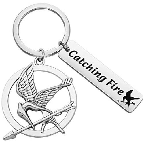 FAADBUK The Hunger Games Inspired Keychain Catching Fire Jewelry Hunger Games Mockingjay Bird Keyring for Hunger Games Fans