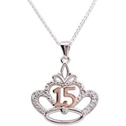 Sterling Silver Necklace for Quinceanera Gift, Girls Sweet 15 Present with 15 Sparkling CZs