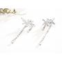 SLUYNZ 925 Sterling Silver Leaves Wrap Earrings Cuff for Women Teens Sparkling CZ Crystals Crawler Earrings Dangling Chain
