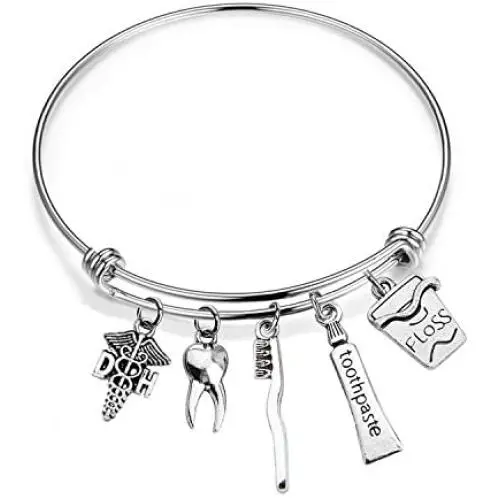 WUSUANED Dental Hygienist Gift DH Caduceus Tooth Toothbrush Toothpaste Floss Stainless Steel Expandable Wire Bangle Bracelet WUSUANED Dental Hygienist Gift DH Caduceus Tooth Toothbrush Toothpaste Floss Stainless Steel Expandable Wire Bangle Bracelet