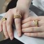 yfstyle 18k Gold Plated Cubic Zircon Engagement Ring for Women Girls Chunky Dome Band Ring Minimalist Promise Rings Baroque Style Round Signet Ring Size 6-10 Jewelry Gift