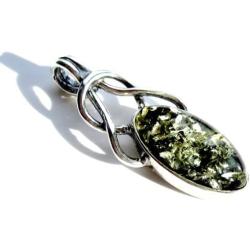 Black Green Amber Sterling Silver Small Celtic Pendant