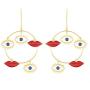Gold Tone Evil Eyes Lip Earrings Fashion Unique Enamel Abstract Eyes Red Lip Drop Dangle Earring for Women Girls Exaggerated Jewelry
