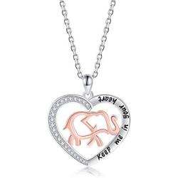 ACJNA 925 Sterling Silver Geometric Origami Elephant Pendant, Heart Engraved Keep me in Your Heart Lucky Elephant Necklace Jewelry Gift