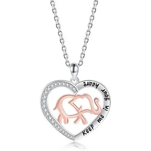 ACJNA 925 Sterling Silver Geometric Origami Elephant Pendant, Heart Engraved Keep me in Your Heart Lucky Elephant Necklace Jewelry Gift