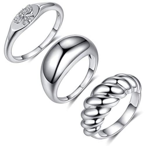 YBMYCM 14K Real Gold Plated Thick Chunky Dome Rings for Women Girls (5-10 Size)
