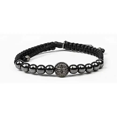 1pc Christian & Religious Jewelry, Wake Up & Pray Meditation Bracelet [1] Jet- Black- Faux Hematite