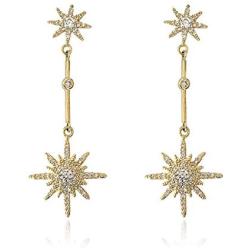 Orris Diamond Cubic Zirconia Mounted Gold Star Style Dangle Drop Earrings for Women Girls