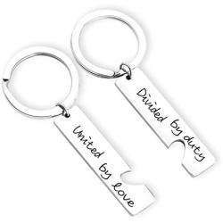 Eigso Divided by Duty United by Love Heart Keychains Military Matching Set Couple Keychains Military Wife Girlfriend Deployment Going Away Gift