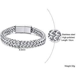 VNOX Wiccan Triple Moon Stainless Steel Biker Franco Link Curb Chain Magnetic Clasp Bracelet for Unisex,2 Color