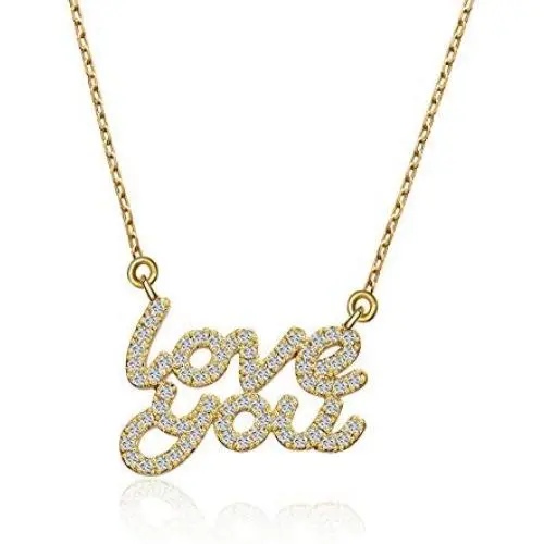 LOVE YOU Alphabet Pendant Necklace Cubic Zirconia 18K Gold Plated Choker Chain Jewelry Gift for Women LOVE YOU Alphabet Pendant Necklace Cubic Zirconia 18K Gold Plated Choker Chain Jewelry Gift for Women