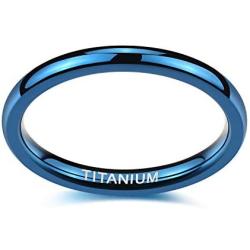 TIGRADE 2mm 4mm Titanium Ring Blue/ Rose Gold Plain Dome High Polished Wedding Band Comfort Fit Size 3-13.5