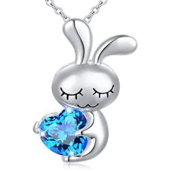 DAOCHONG 925 Sterling Silver Cubic Zirconia Love Heart Cute Animal Pendant Necklace for Women Birthday Gift