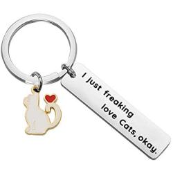 PENQI Cat Mom Keychain Cat Jewelry Cat Lover Gifts I Just Freaking Love Cats Okay Keychain Pet Lover Gift Animal Lover Gift for Cat Owner