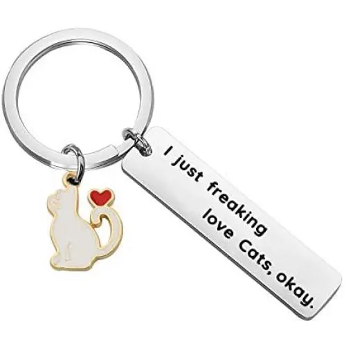 PENQI Cat Mom Keychain Cat Jewelry Cat Lover Gifts I Just Freaking Love Cats Okay Keychain Pet Lover Gift Animal Lover Gift for Cat Owner PENQI Cat Mom Keychain Cat Jewelry Cat Lover Gifts I Just Freaking Love Cats Okay Keychain Pet Lover Gift Animal Lover Gift for Cat Owner