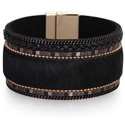 The Woos Leopard Bracelet Leopard Wrap Bracelet Fahion Handmade Horsehair Leather Cuff Bangle Charm Bracelet Wristband with Magnetic Buckle for Women Girl Jewelry Accessories