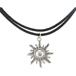 MJartoria Gothic Choker Necklace Native American Bohemian Sun Charm Handmade PU Leather