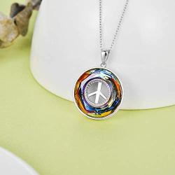 925 Sterling Silver Peace Sign Pendant Necklace for Women, Made with Circle Austrian Crystal