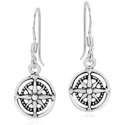 Navigate Your Way .925 Sterling Silver Compass Dangle Earrings
