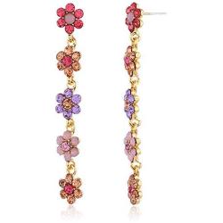 DAMLENG Chic Hypoallergenic Colorful Crystal Long Tassel Flower Stud Earrings Boho Floral Dangle Earrings for Women Girls