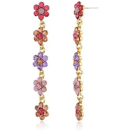 DAMLENG Chic Hypoallergenic Colorful Crystal Long Tassel Flower Stud Earrings Boho Floral Dangle Earrings for Women Girls DAMLENG Chic Hypoallergenic Colorful Crystal Long Tassel Flower Stud Earrings Boho Floral Dangle Earrings for Women Girls