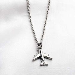 FUSTYLE Airplane Necklace Aircraft Pendant Flight Attendant Jewelry Pilot Gifts for Aviation Traveler (Silver)