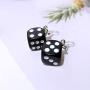 HUJUON Personality 3D Dice Dangle Earrings for Women Punk Resin Black White Cube Dice Drop Earrings Funny Geometric Girls Party Jewelry