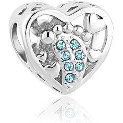 Lifequeen Heart Love Baby Footprints Charm First Step Family Christmas Charm Beads for Bracelets