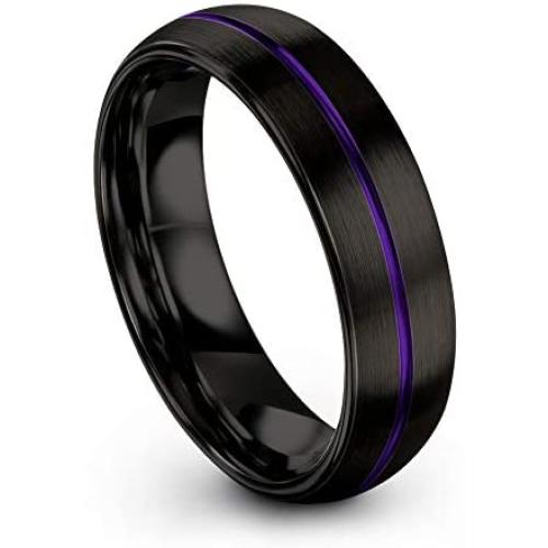 Chroma Color Collection Tungsten Carbide Wedding Band Ring 6mm for Men Women Green Red Blue Purple Black Copper Fuchsia Teal Center Line Dome Brushed Polished