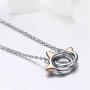 Infinity Love Heart Cat Necklace for Women Girls 925 Sterling Silver Two-Tone Hollow out Mother and Daughter Kitten Ear Pendant Choker Necklace Double Interlocking Circles Jewelry Cute Delicate