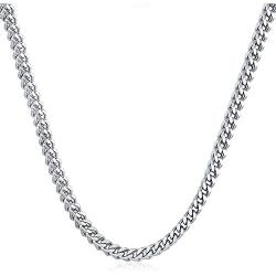 LuxglitterLin Miami Cuban Link Chain Necklace for Men Women 4mm to 6mm Wide 18''-30'' long Curb Chain Stainless Steel Hip Hop Jewelry