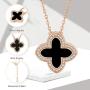 AMIREUX Four Leaf Clover Necklaces for Women - Good Luck - Pendant Necklace - Rose Gold Plated Cubic Zirconia - Black/Red Agate/Green
