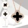 AMIREUX Four Leaf Clover Necklaces for Women - Good Luck - Pendant Necklace - Rose Gold Plated Cubic Zirconia - Black/Red Agate/Green