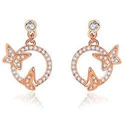 AOBOCO Butterfly Dream Earrings Sterling Silver Earrings Embellished with Crystals from Austria, Hypoallergenic Dangle Drop Earrings, Fine Jewelry Gifts for Women