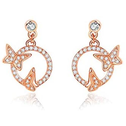 AOBOCO Butterfly Dream Earrings Sterling Silver Earrings Embellished with Crystals from Austria, Hypoallergenic Dangle Drop Earrings, Fine Jewelry Gifts for Women