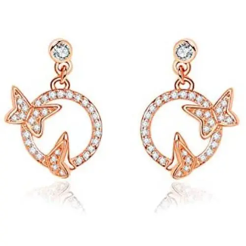 AOBOCO Butterfly Dream Earrings Sterling Silver Earrings Embellished with Crystals from Austria, Hypoallergenic Dangle Drop Earrings, Fine Jewelry Gifts for Women