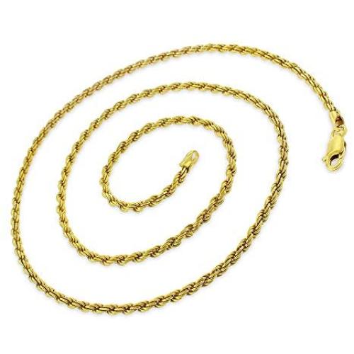 925 Italian Sterling Silver 1mm - 5.5mm Solid Rope Diamond Cut Chain, FREE Microfiber Cloth, Yellow Gold Plated Link Necklace & Bracelet, Giorgio Bergamo