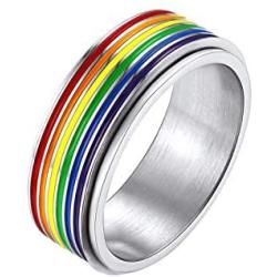 Bandmax Stainless Steel Rainbow Pride Rings for Women Men Spinner Rings Anxiety Fidget Ring Gay Parade LGBT Ring for Lover Friendship Wedding Engagement Size 7-12 18K Gold/Black 7.8mm(Gift Box)