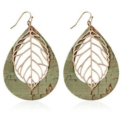Bohemian Delicate Lightweight Cork Geometric Earrings - Filigree Cutout Petal Leaf, Teardrop, Floral Print Feather Fringe Drop Dangles Bohemian Delicate Lightweight Cork Geometric Earrings - Filigree Cutout Petal Leaf, Teardrop, Floral Print Feather Fringe Drop Dangles