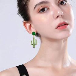 YUNXI Unique Women Cute Fun Earrings Enamel Cactus Earrings Sweet Fresh Exaggerated Green blue Plant Ladies drop Earrings for women girls potted earring