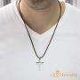 555Jewelry Stainless Steel Cross Pendant Adjustable Black Rope Cord Necklace