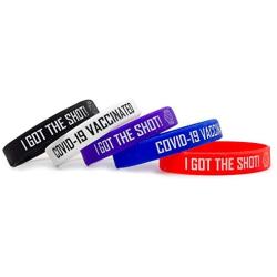 Grand Parfums I GOT The Shot, COVID-19 Vaccinated Stretch Bracelet Set of 5 Assorted Colors, Colorful Non-Toxic Silcone Wristband One Fits Adults, Vaccination Identification Support