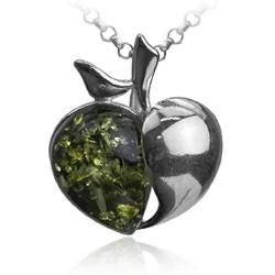Sterling Silver Green Amber Apple Pendant Necklace Chain 18 Inches