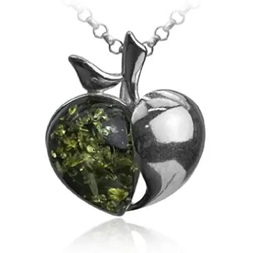 Sterling Silver Green Amber Apple Pendant Necklace Chain 18 Inches Sterling Silver Green Amber Apple Pendant Necklace Chain 18 Inches