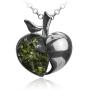 Sterling Silver Green Amber Apple Pendant Necklace Chain 18 Inches
