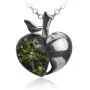 Sterling Silver Green Amber Apple Pendant Necklace Chain 18 Inches Sterling Silver Green Amber Apple Pendant Necklace Chain 18 Inches