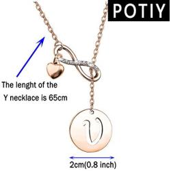 POTIY Rose Gold Initial Disc Necklace 26 Letter Charm Y Necklace for Women Alphabet Infinity Jewelry Gift for Her