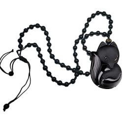 Pure Natural Obsidian Pendant Necklace Obsidian Crystal Pendant Necklace Pattern with Extend Bead Chain for Men or Women
